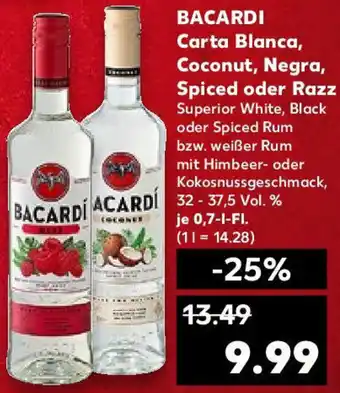 Kaufland BACARDI Carta Blanca, Coconut, Negra, Spiced oder Razz 0,7 L-Fl. Angebot