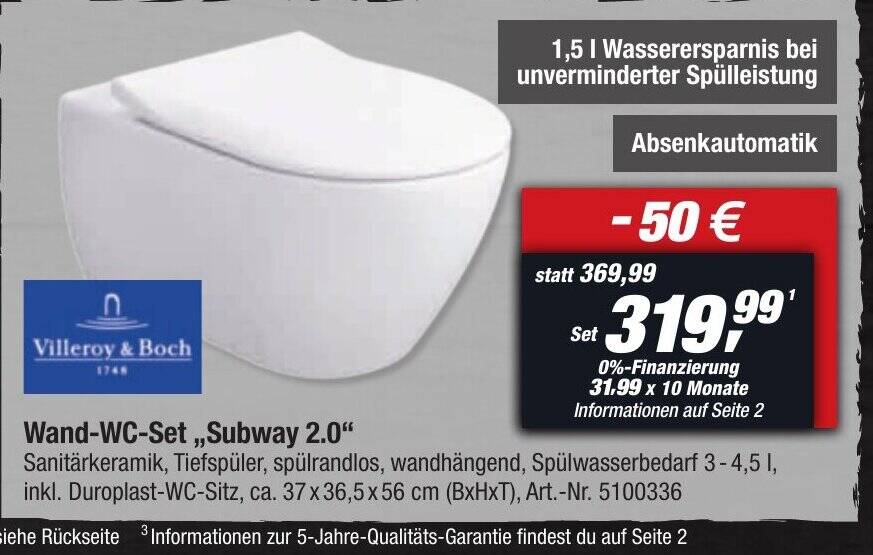 Villeroy & Boch WandWCSet ,,Subway 2.0" Angebot bei toom Baumarkt