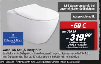toom Baumarkt Villeroy & Boch Wand-WC-Set ,,Subway 2.0" Angebot