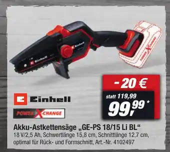 toom Baumarkt Einhell Akku-Astkettensäge ,,GE-PS 18/15 Li BL" Angebot