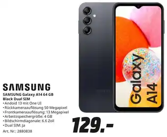 MediaMarkt SAMSUNG Galaxy A14 64 GB Black Dual SIM Angebot