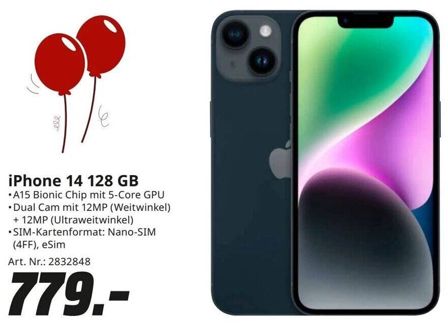 iPhone 14 128 GB Angebot bei MediaMarkt