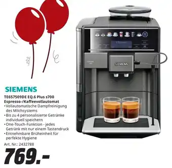 MediaMarkt SIEMENS TE657509DE EQ.6 Plus S700 Espresso-/Kaffeevollautomat Angebot