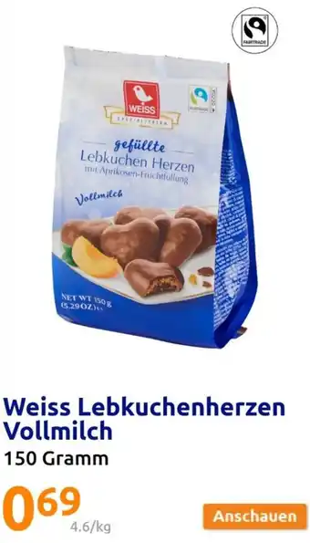 Action Weiss Lebkuchenherzen Vollmilch 150 Gramm Angebot