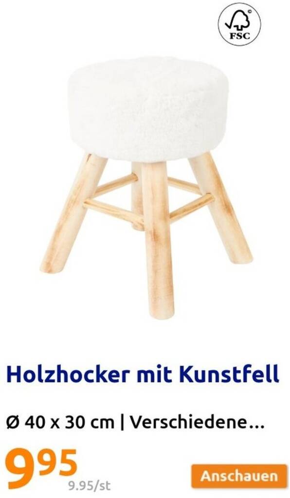 Holzhocker mit Kunstfell Angebot bei Action