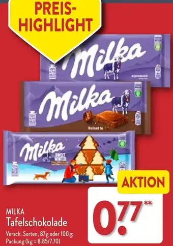 Aldi Nord MILKA Tafelschokolade 87 g oder 100 g Angebot