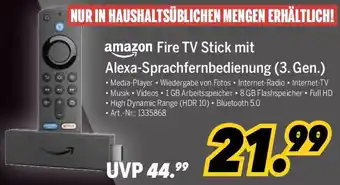 MEDIMAX amazon Fire TV Stick mit Alexa-Sprachfernbedienung (3. Gen.) Angebot