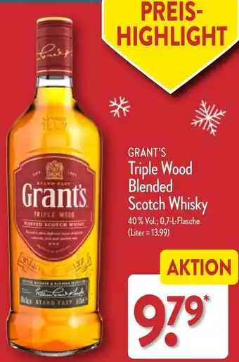 Aldi Nord GRANT'S Triple Wood Blended Scotch Whisky 0,7 L Flasche Angebot