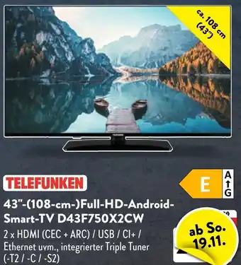 Aldi Nord TELEFUNKEN 43" (108-cm-)Full-HD-Android Smart-TV D43F750X2CW Angebot