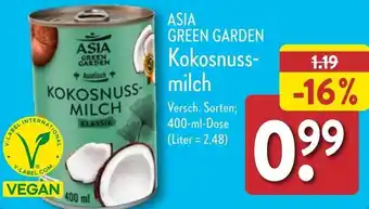 Aldi Nord ASIA GREEN GARDEN Kokosnussmilch 400 ml Dose Angebot