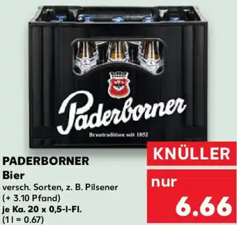 Kaufland PADERBORNER Bier Ka. 20x0,5 L-Fl. Angebot