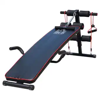 Netto Marken-Discount Homcom sit-up-bank mit widerstandsbänder schwarz, rot 137,5 x 55,5 x (50–68) cm (lxbxh) bauchtrainer trainingsbank heimtraine Angebot