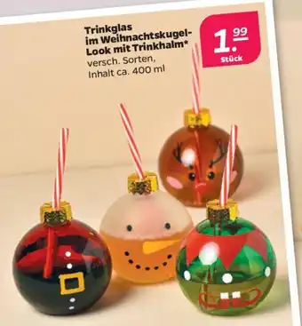 NETTO Trinkglas im Weihnachtskugel-Look mit Trinkhalm versch. Sorten, Inhalt ca. 400 ml Angebot