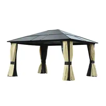 Netto Marken-Discount Outsunny luxus pavillon mit lichtdurchlässigem dach braun, schwarz, beige 420 x 360 x 265 cm (lxbxh) gartenpavillon gartenzel Angebot