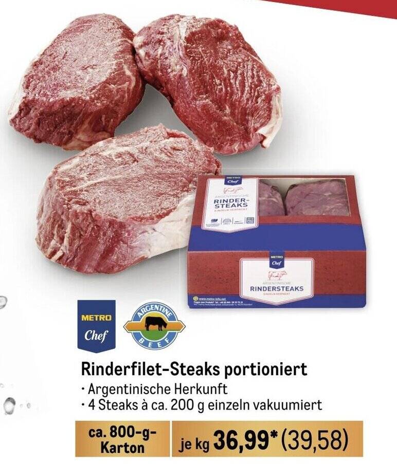 METRO Chef RinderfiletSteaks portioniert je kg Angebot bei METRO