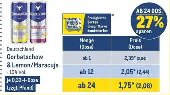 METRO Gorbatschow & Lemon/Maracuja 330ml Angebot