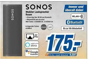 Expert Klein Sonos Mobiler Lautsprecher Roam Angebot