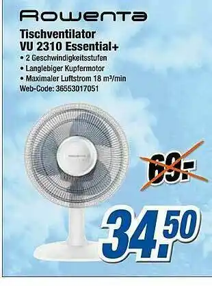 Expert Klein Rowenta Tischventilator Vu 2310 Essential+ Angebot