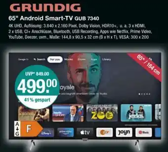 V Markt GRUNDIG 65" Android Smart-TV GUB 7340 Angebot