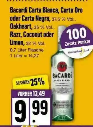 Edeka Bacardi Carta Blanca, Carta Oro Oder Carta Negra, Oakheart, Razz, Coconut Oder Limon Angebot