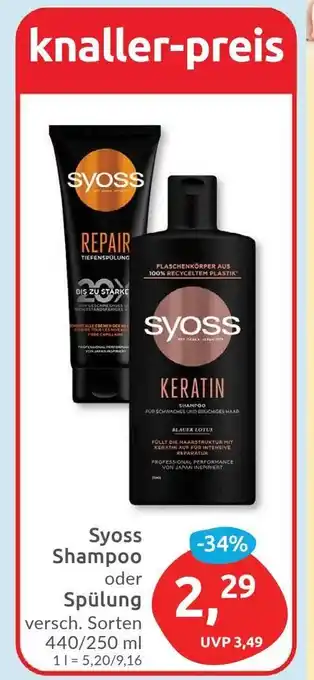 Budni Syoss Shampoo oder Spulung versch. Sorten 440/250 ml Angebot