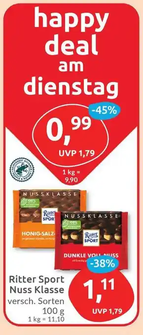 Budni Ritter Sport Nuss Klasse versch. Sorten 100 g Angebot