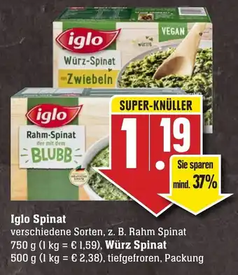 Edeka Neukauf Iglo Spinat 750g oder Würz Spinat 500g Angebot