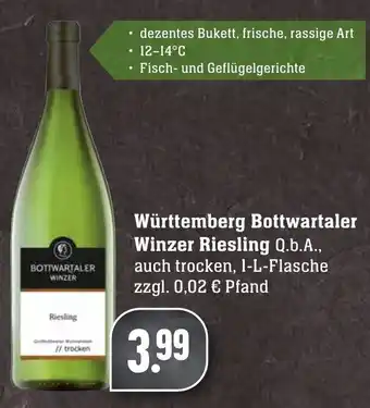 Edeka Neukauf Württemberg Bottwartaler Winzer Riesling 1L Angebot