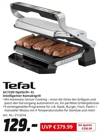 MediaMarkt Tefal GC722D OptiGrill+ XL Intelligenter Kontaktgrill Angebot