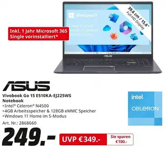 MediaMarkt ASUS Vivobook Go 15 E510KA-EJ225WS Notebook Angebot