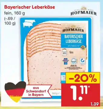 Netto Marken-Discount Hofmaier Bayerischer Leberkäse 160g Angebot