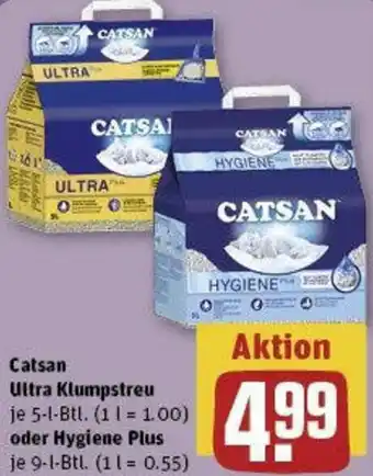 REWE Catsan Ultra Klumpstreu 5-l-Btl. oder Hygiene Plus 9 L Btl. Angebot