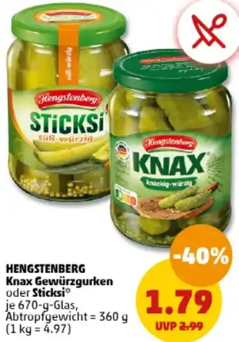 PENNY HENGSTENBERG Knax Gewürzgurken oder Sticksi 670 g Glas Angebot