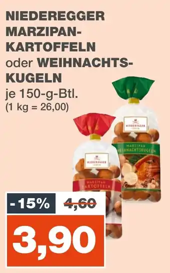 mein real NIEDEREGGER MARZIPAN-KARTOFFELN oder WEIHNACHTSKUGELN je 150-g-Btl. Angebot