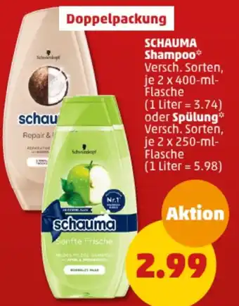 PENNY SCHAUMA Shampoo 2 x 400-ml oder Spülung 2x250 ml Flasche Angebot