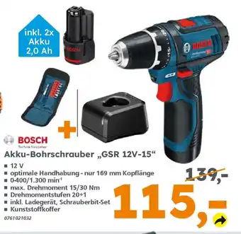 Globus Baumarkt BOSCH Akku-Bohrschrauber ,,GSR 12V-15" Angebot