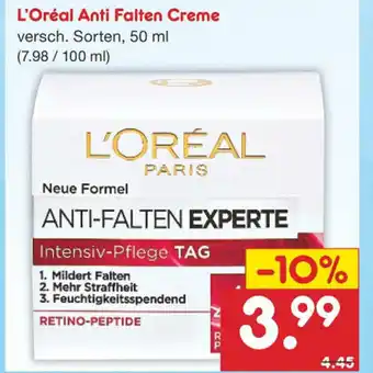 Netto Marken-Discount L'Oréal Anti Falten Creme 50ml Angebot