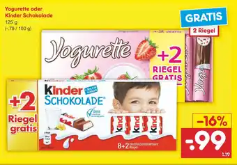 Netto Marken-Discount Yogurette oder Kinder Schokolade 125g Angebot