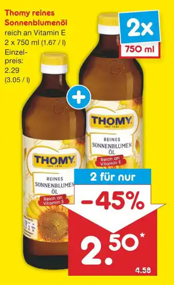 Netto Marken-Discount Thomy Reines Sonnenblumenöl 2x750ml Angebot