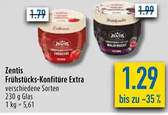 diska Zentis Frühstücks-Konfitüre Extra verschiedene Sorten 230 g Glas Angebot