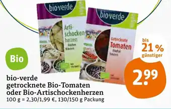 tegut Bio Verde Getrocknete Bio Tomaten oder Bio Artischockenherzen 130/150g Angebot