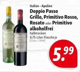 Nah & Frisch Doppio Passo Grillo, Primitivo Rosso, Rosato oder Primitivo alkoholfrei 750ml Angebot