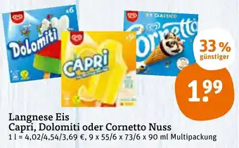 tegut Langnese Eis Capri, Dolomiti oder Cornetto Nuss Angebot