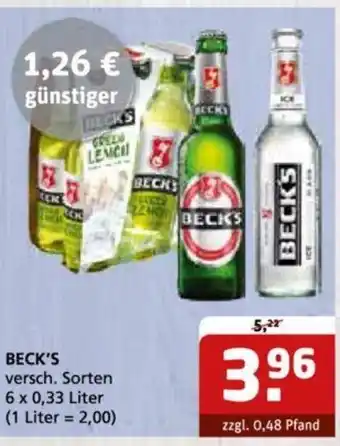 Getränke Quelle BECK'S versch. Sorten 6 x 0,33 L Angebot