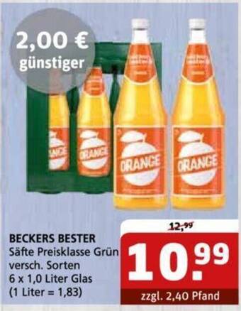 Getränke Quelle BECKERS BESTER Säfte Preisklasse Grün versch. Sorten 6*1L Angebot