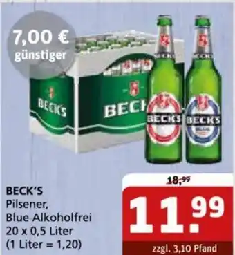 Getränke Quelle BECK'S Pilsener, Blue Alkoholfrei 20 x 0,5 L Angebot