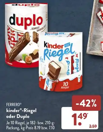 Aldi Süd FERRERO kinder Riegel oder Duplo 182-210 g Packung Angebot