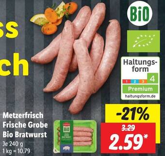 Lidl Metzerfrisch Frische Grobe Bio Bratwurst 240 g Angebot