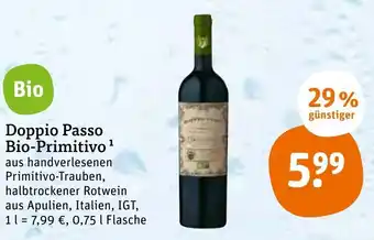 tegut Doppio Passo Bio Primitivo 0,75L Angebot