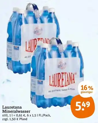 tegut Lauretana Mineralwasser 6x1,5L Angebot